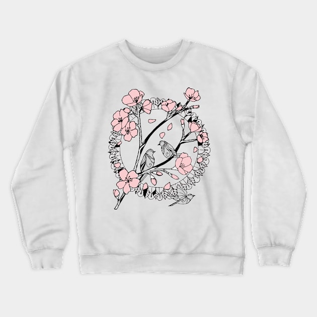 Cherry Blossoms and Sparrows Crewneck Sweatshirt by LauraKatMax